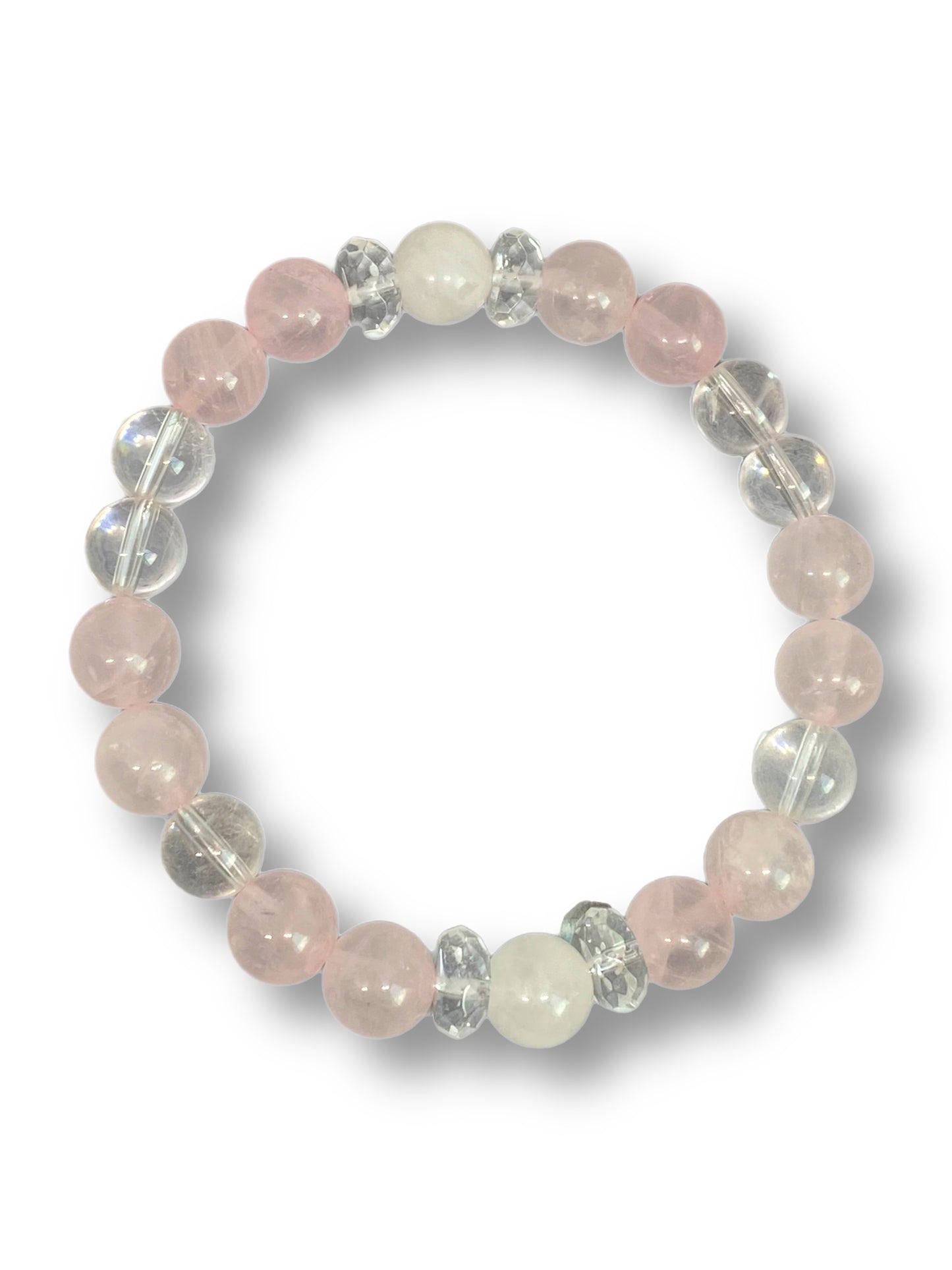 Rose quartz, clear quartz, and white jade