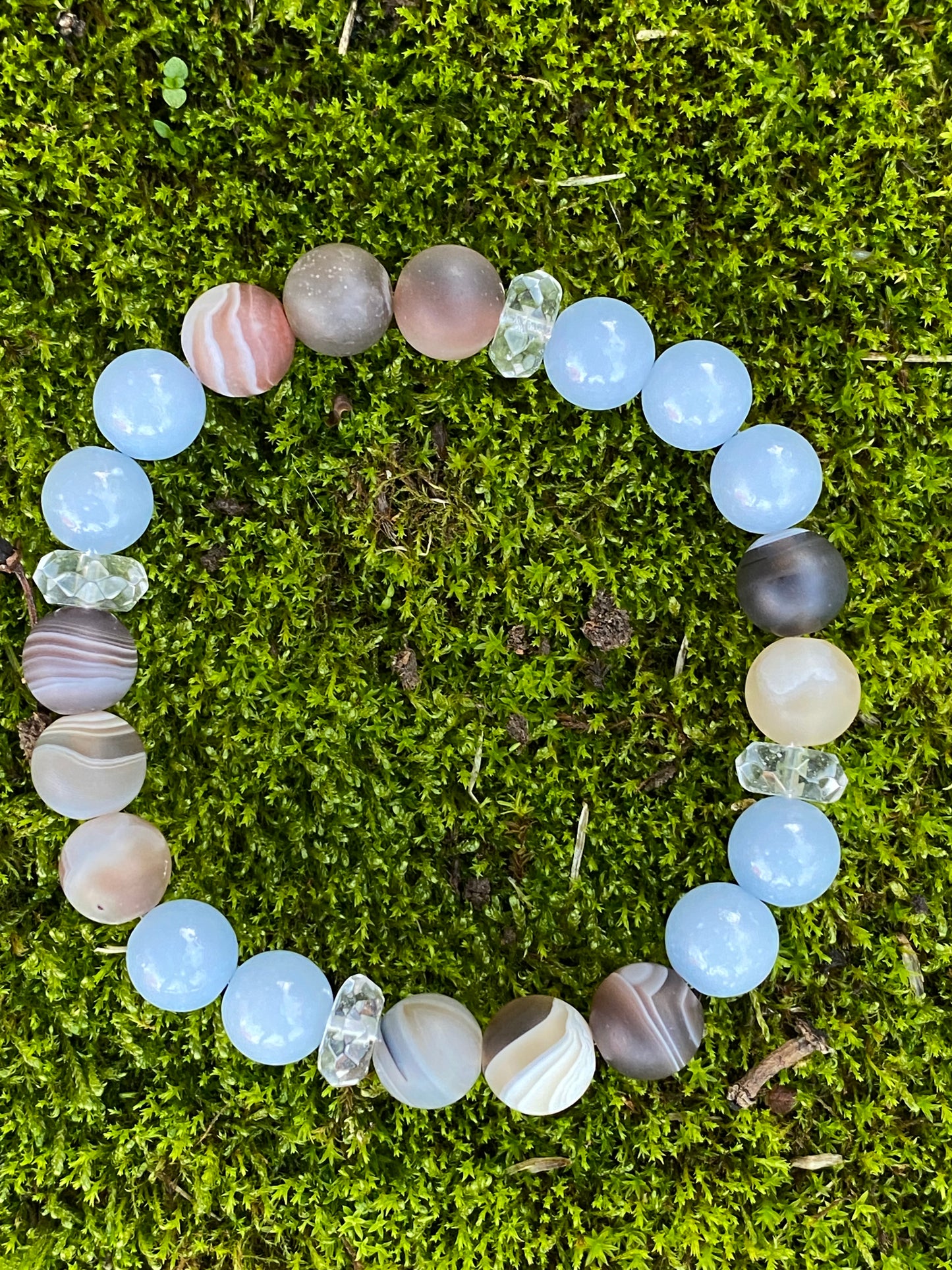 Botswana agate, Angelite, and clear quartz