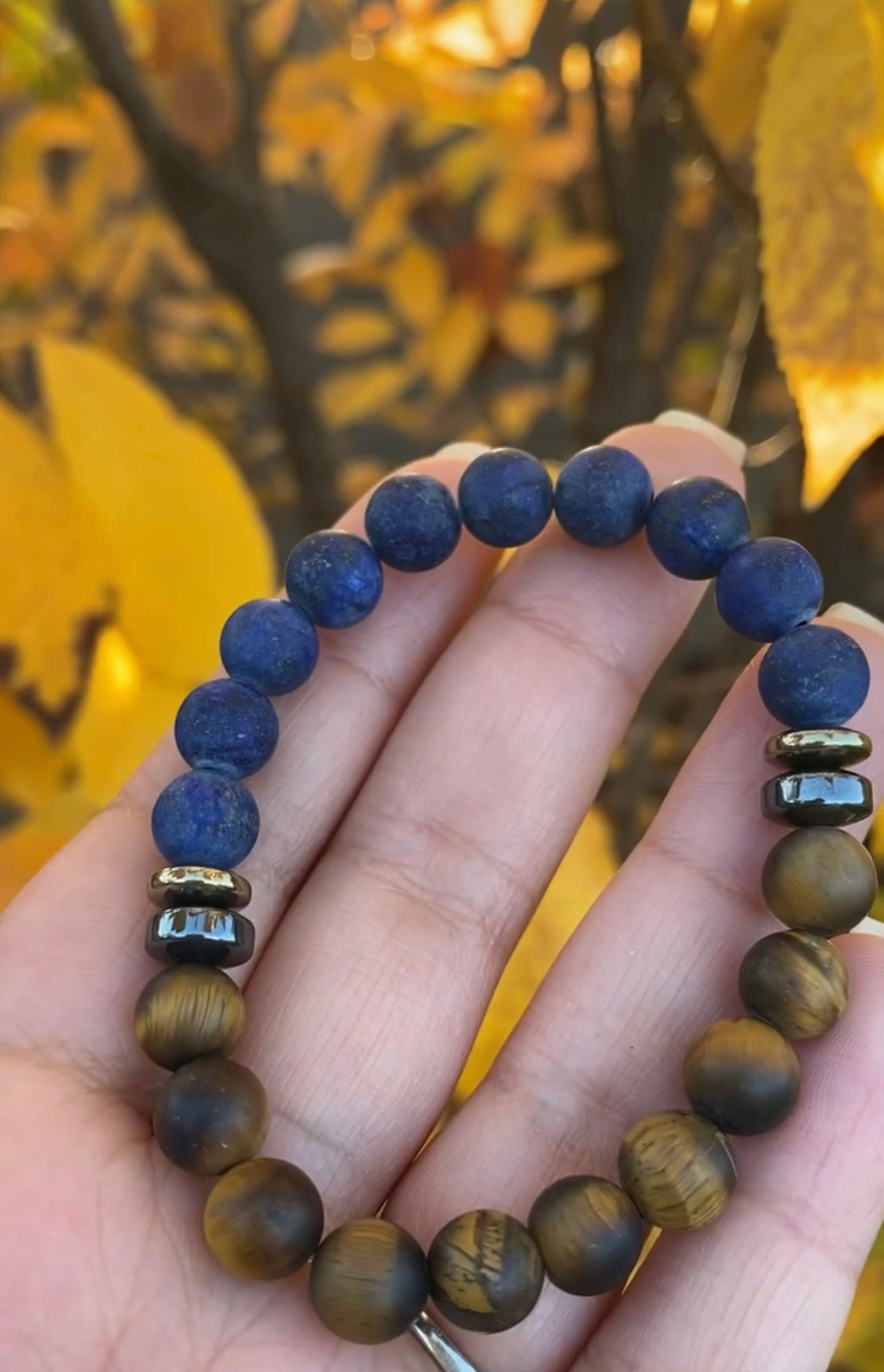 Lapis lazuli, tigers eye, hematite, and pyrite