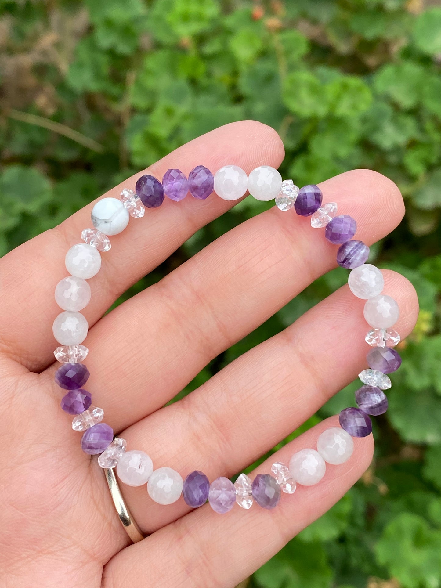 Amethyst, rose quartz, clear quartz, and howlite