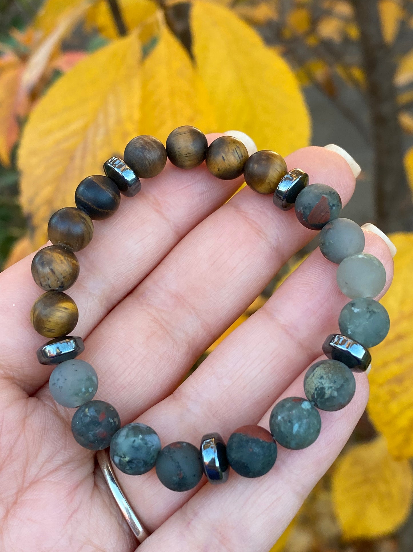 Bloodstone, Tigers eye, and hematite