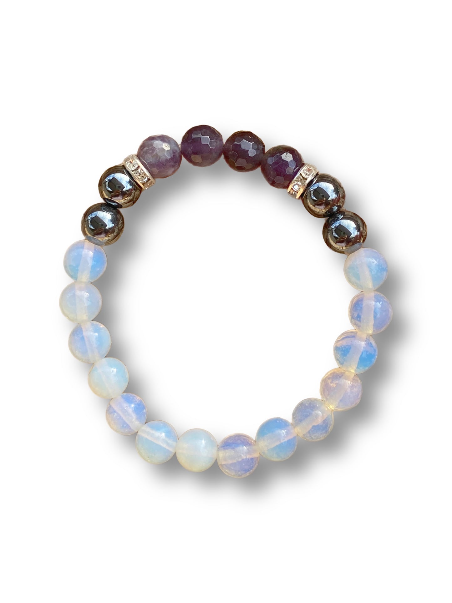 Amethyst, hematite, opalite